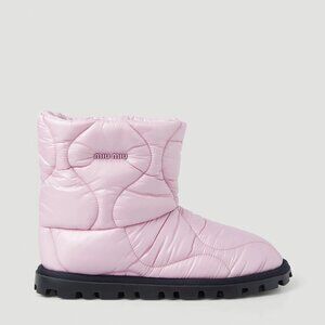 NWT Miu Miu Quilted Ankle Snow Boots Nylon Padded In Pink Sz 38 Drawstring